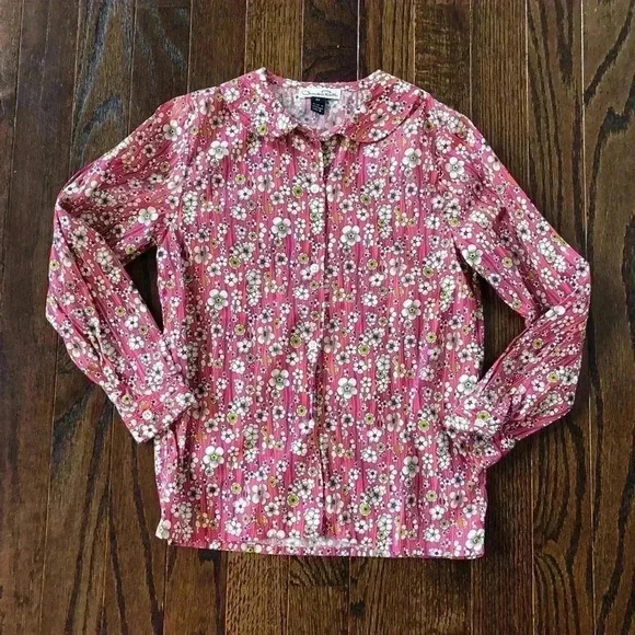 Oscar de la Renta Girls 4/4T Pink Floral 100% Cotton Button-Down Blouse - EUC!! - Picture 1 of 7